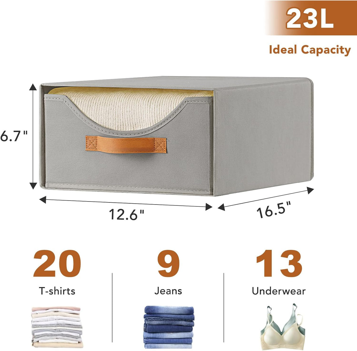 4 Pcs Pull-Out Stackable Storage Drawers for Closet, Grey
