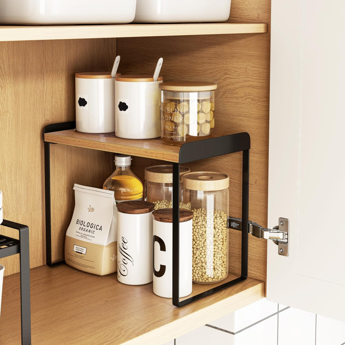 Mitus Stacking Wood Shelf Organizer, Counter Cabinet Storage Rack, 16 inch