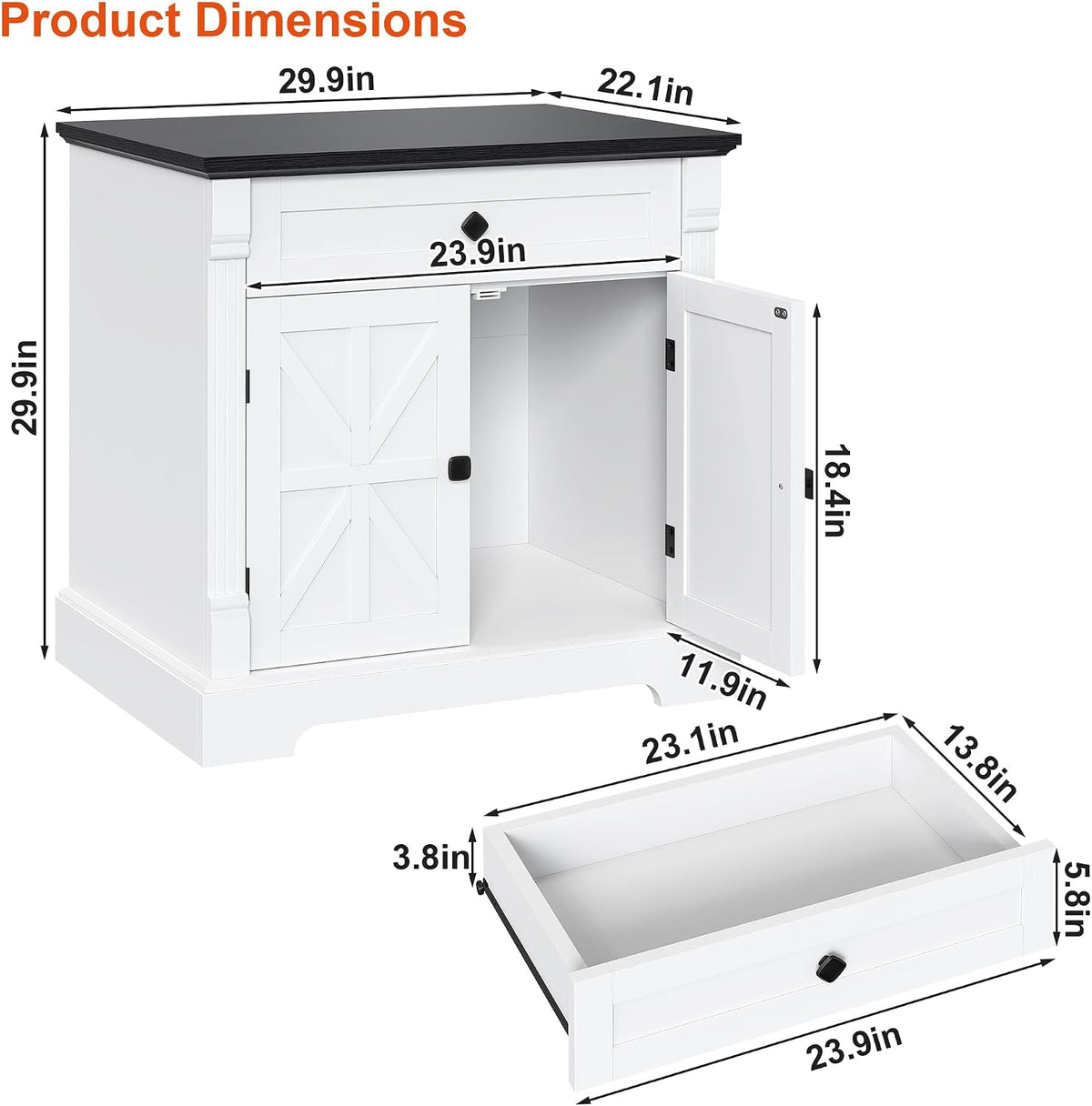 Bigbiglife Farmhouse Printer Stand, 29.9" Wide, Black Top & White Fi...