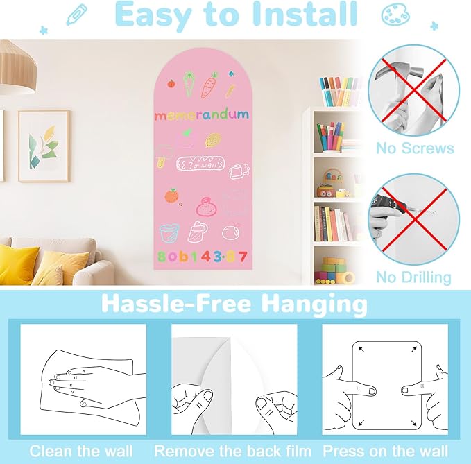 WUPIOS Magnetic Wall Decal Pink 39.3x17.5 Inch Arch Magnetic Chalkboard - Image 5