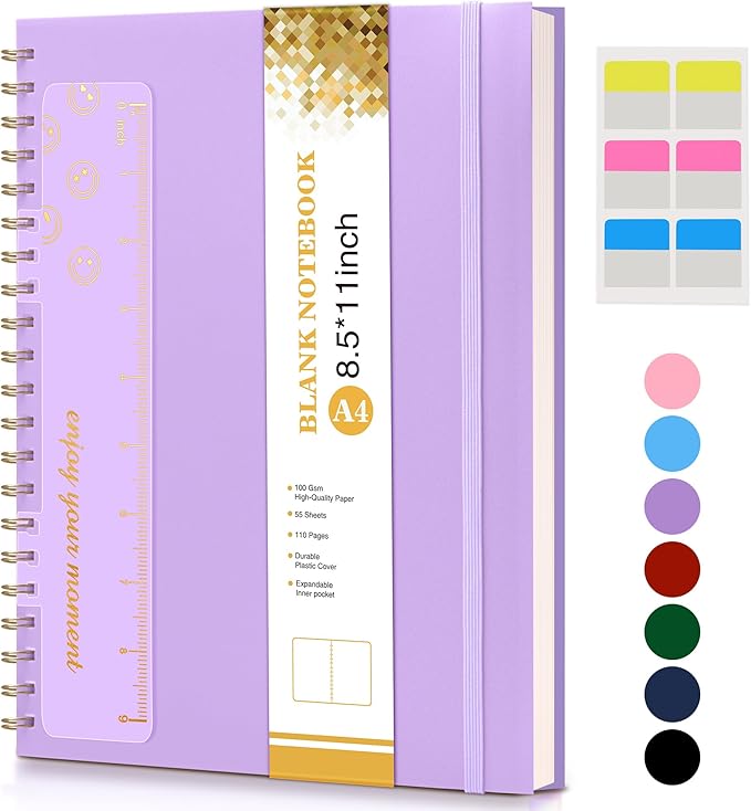 Blank Spiral Notebook Journal 8.5” x 11”, A4 Large Sketch Book by UEBZFOCS