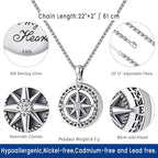 Compass Necklace for Women Men 925 Sterling Silver Pendant Urn Necklaces for - Image 3