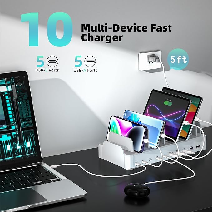 420W Charging Station for Multiple Devices, Zobirez 10-Port USB C Fast Charger - Image 5