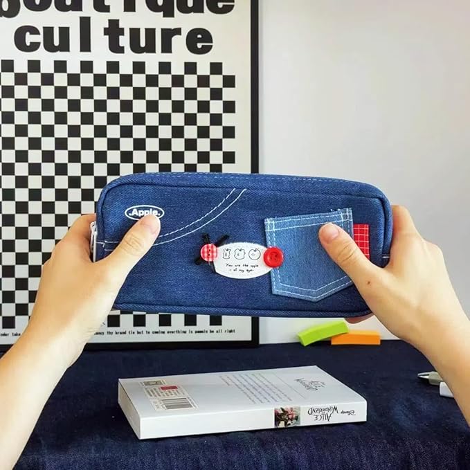 Haumei Canvas Pencil Case Large Capacity, Big Denim Pen Pouch - Image 7