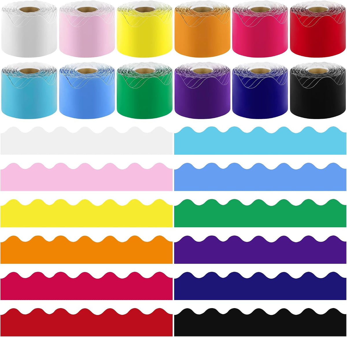 Aodaer 12 Rolls 787.4 Feet Scalloped Bulletin Board Borders Multicolor Classr...