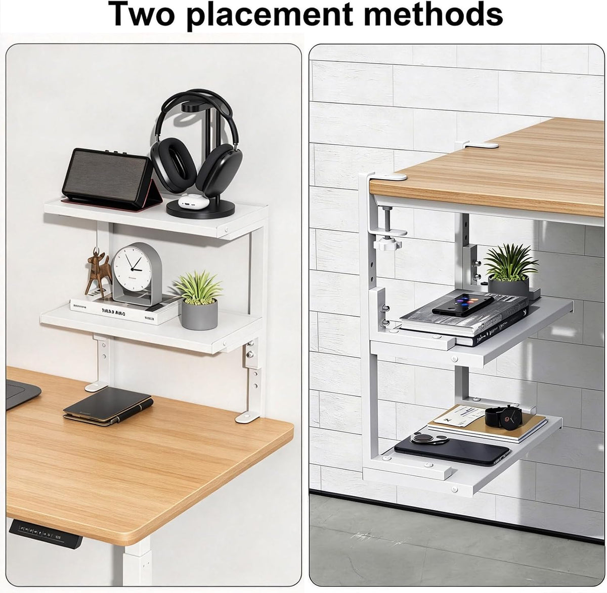 Spacrea 2 Tier Clamp on Desk Shelf (White)