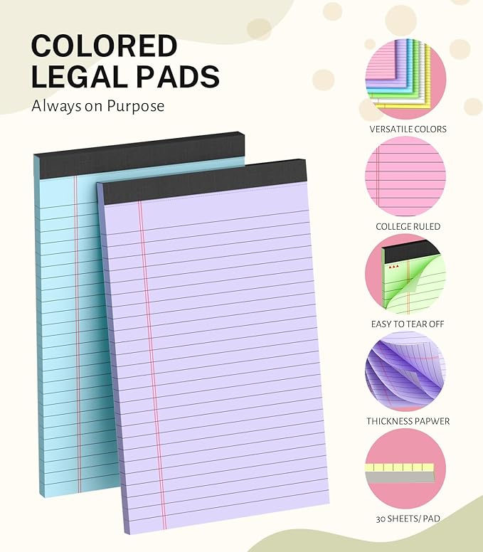 36 Pack Note Pads 5x8, Narrow Ruled Legal Pad, 30 Sheet/notepad, Colored Legal - Image 3