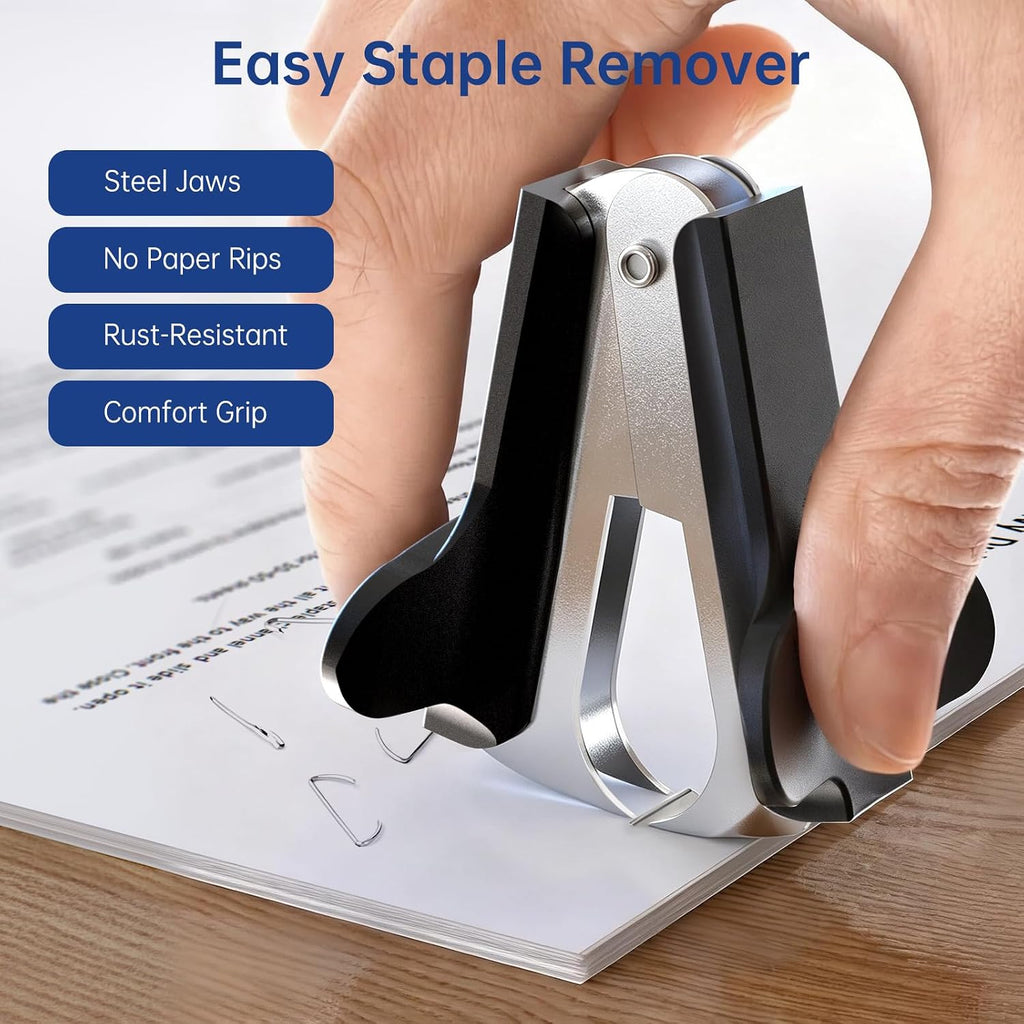 Metal Stapler Heavy Duty - 50 Sheet Capacity with 2000 Pieces 1/4", 5/16" Staples and Staple Remover, No Jam, Non-Slip, Stapler Heavy Duty for Desk, Classroom and Office, Black
