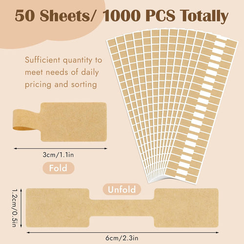 1000 Pcs Jewelry Tags, Self Adhesive Price Tags for Pricing Identify | Kraft Blank Rectangle. Tag Label for Rings Necklace Earring Bracelet. Clean Removal. Waterproof & Tear-Resistant