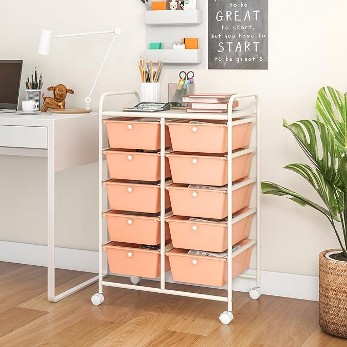 LDAILY 10 Drawer Rolling Cart, Storage Cart Organizer on Wheels, Drawer Cart - Image 9