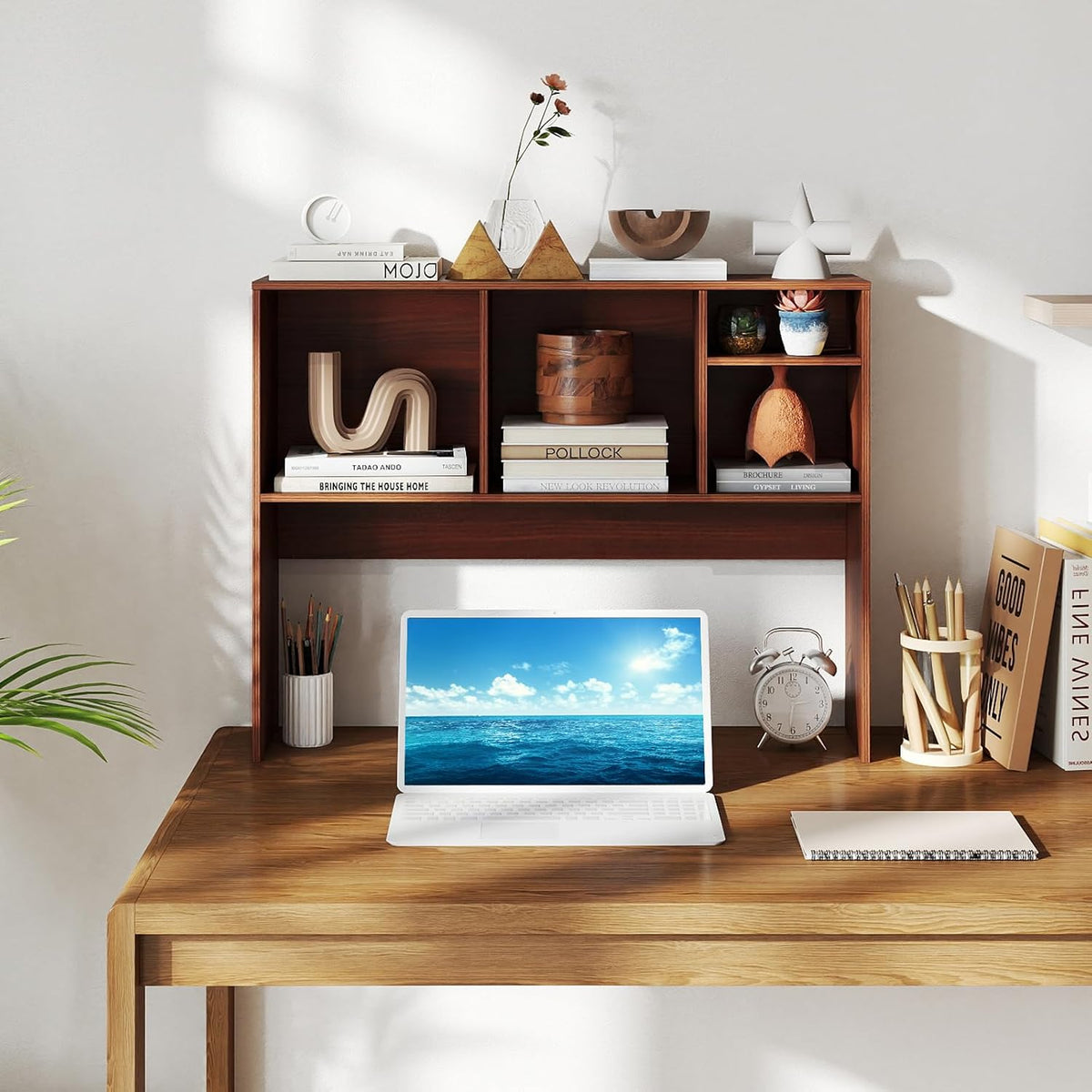 GIANTEX Desktop Bookshelf, Countertop Storage Hutch with 4 Shelves for Comput...