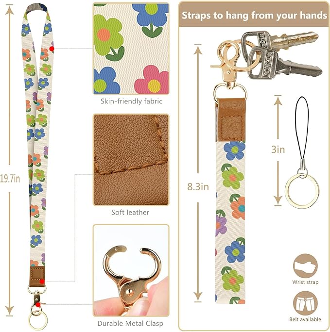 bolimoss 2-in-1 ID Badge Holder & Lanyard Wallet, Cute Floral Lanyard - Image 3
