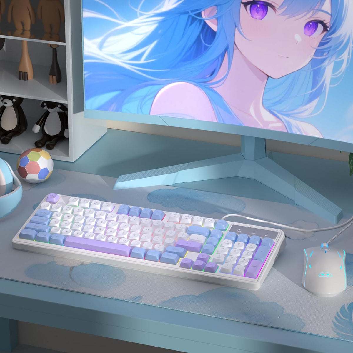 Wire Gaming Keyboard,Creamy Keyboard and Mouse Combo, 7 Colorful Rainbow Back...