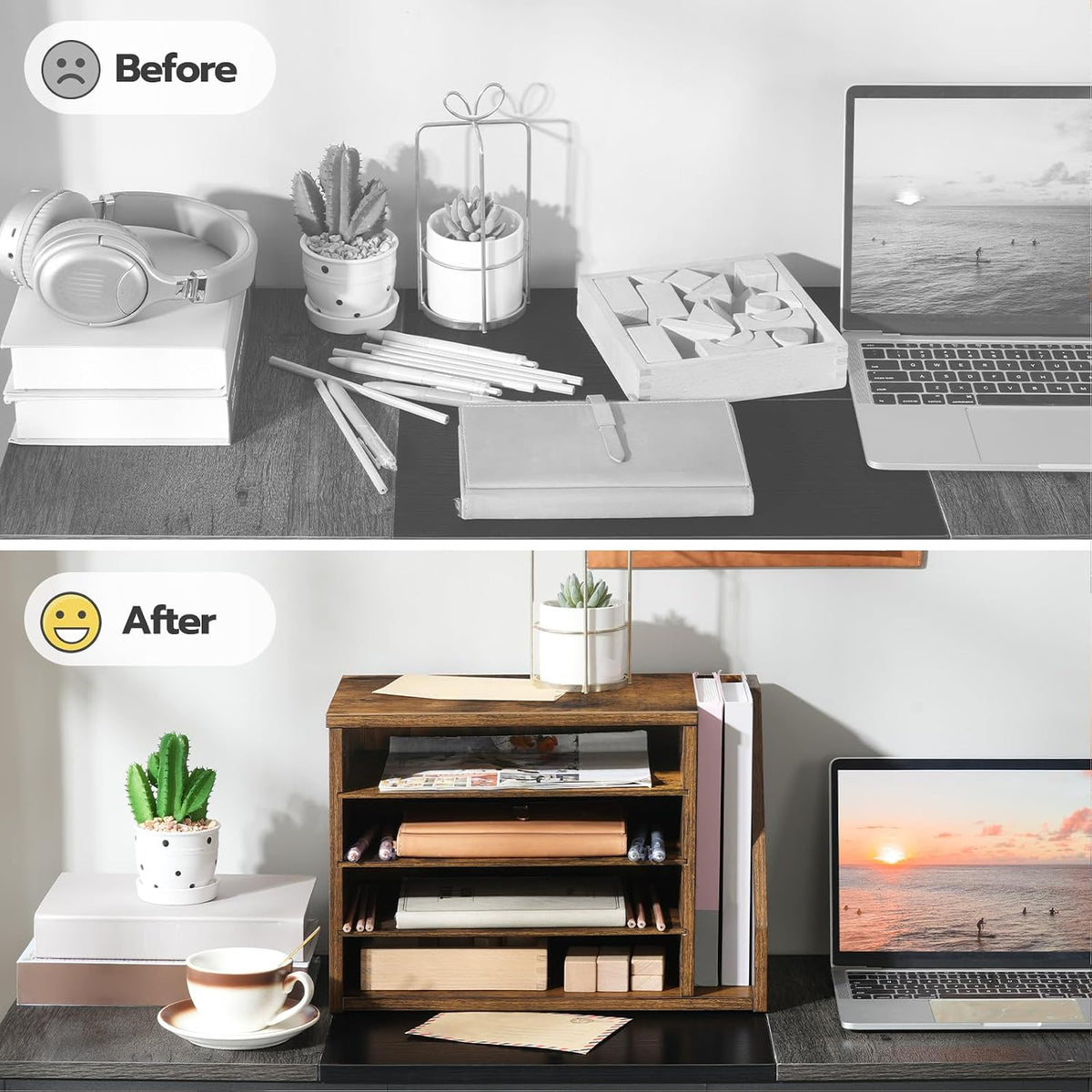 hoobro mail sorter, literature organizer with adjustable shelves showing dimensions