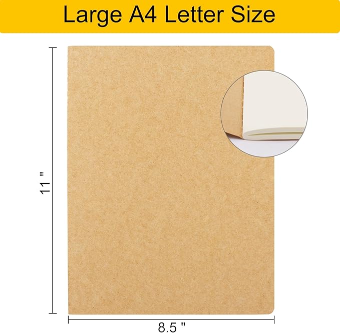 EUSOAR Kraft Notebooks, 12 Packs Large A4 8.5" x 11"，40 Sheets/ 80 Pages - Image 2