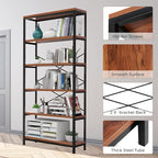 Himimi 6-Tier Bookshelf Set of 2, Tall Bookcase Industrial Wood Storage Rack - Image 8