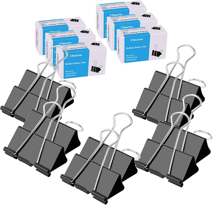 Ufmarine Medium Binder Clips 1.25 inch Length, Medium Paper Clips by Ufmarine