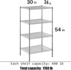 Regal Altair 24" Deep x 30" Wide x 54" Height Wire Shelving Kit | 4-Tier | NSF - Image 3