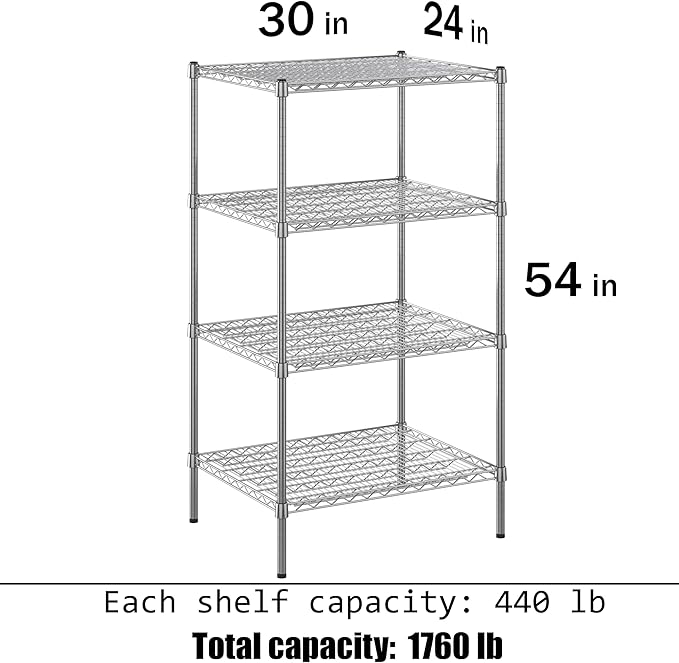Regal Altair 24" Deep x 30" Wide x 54" Height Wire Shelving Kit | 4-Tier | NSF - Image 3