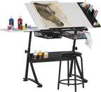 Fusion Drafting Table with Stool, Height Adjustable Desk with Tilt Top, Charcoal / White
