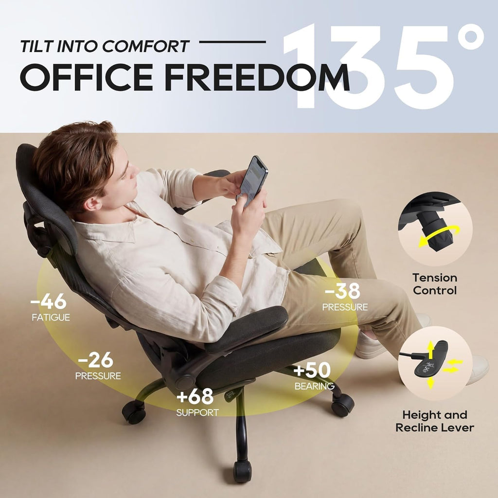 ergonomic office chair for lower back relief, 4-way, close-up detail