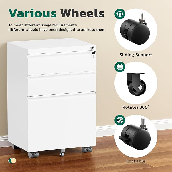 Greenvelly 3 Drawer Mobile File Cabinet - Image 7