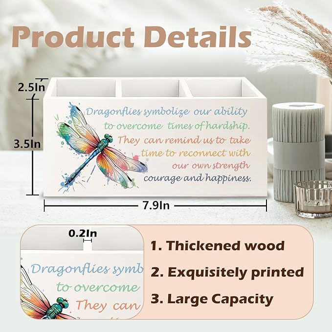 URLLUAE Inspirational Dragonfly Wooden Pen Pencil Holder - Image 6