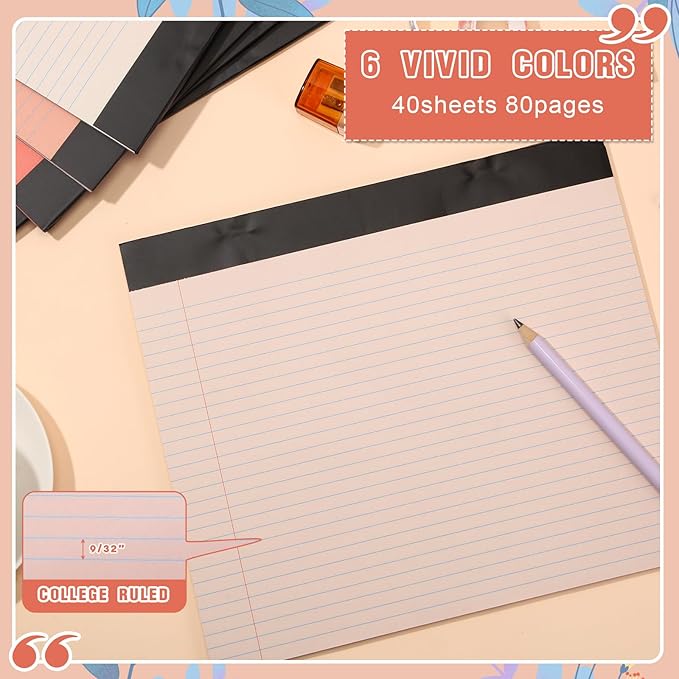 Lincia 6 Pcs 11" x 9.5" Legal Pads College Ruled Notepad Landscape Notebook - Image 3