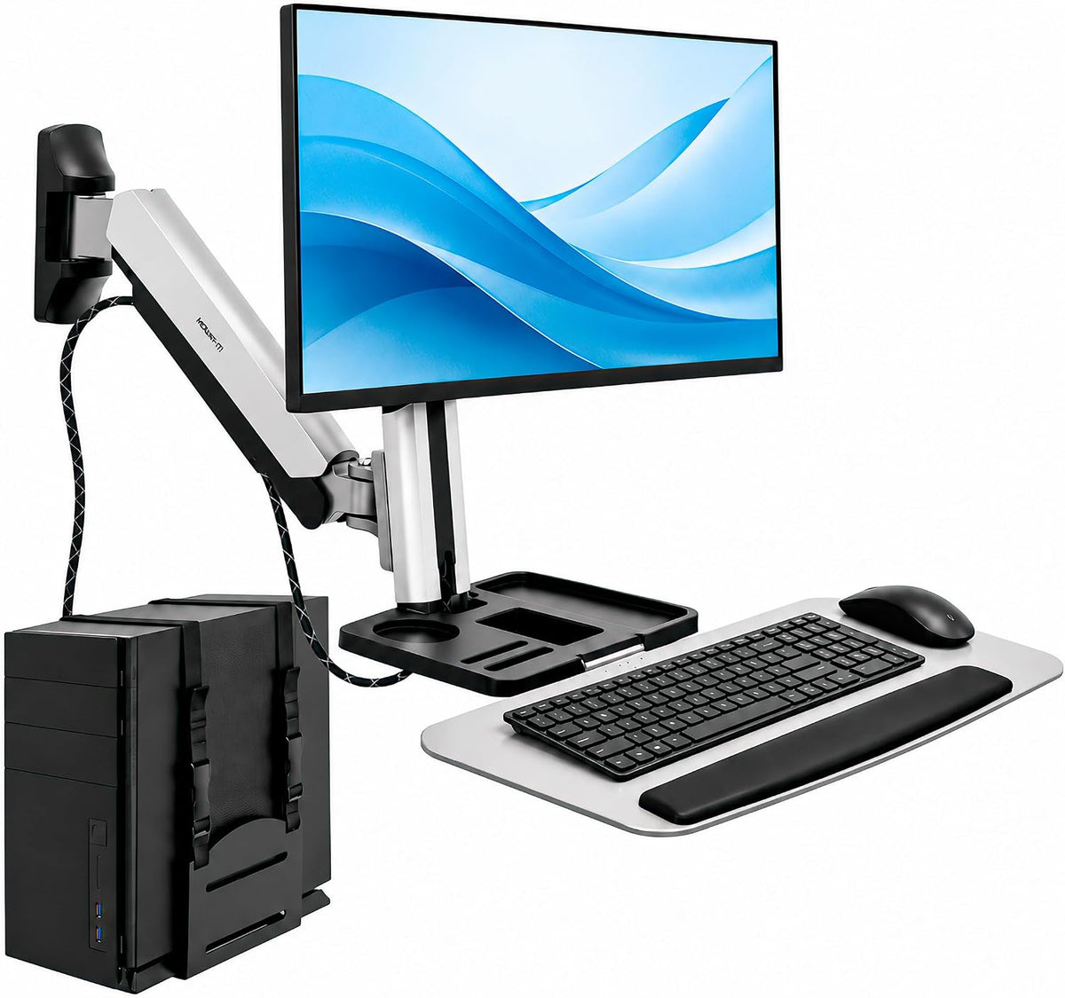 Mount-It! Monitor Wall Mount Arm, Keyboard Tray & CPU Holder, Sit-Stand