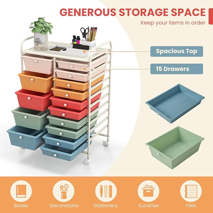 GOFLAME 15-Drawer Rolling Storage Cart, Craft Storage Cart - Image 4