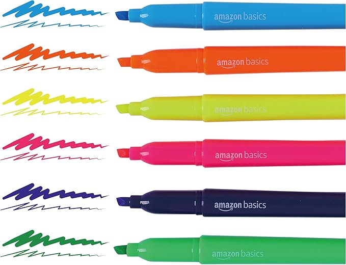 Amazon Basics Highlighters, Fluorescent Ink, Chisel Tip, School Supplies - Image 5