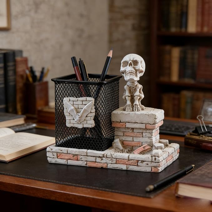 Daisylily Skull Pencil Holder, Skeleton Pen Cup, Mesh Pen Holder - Image 2