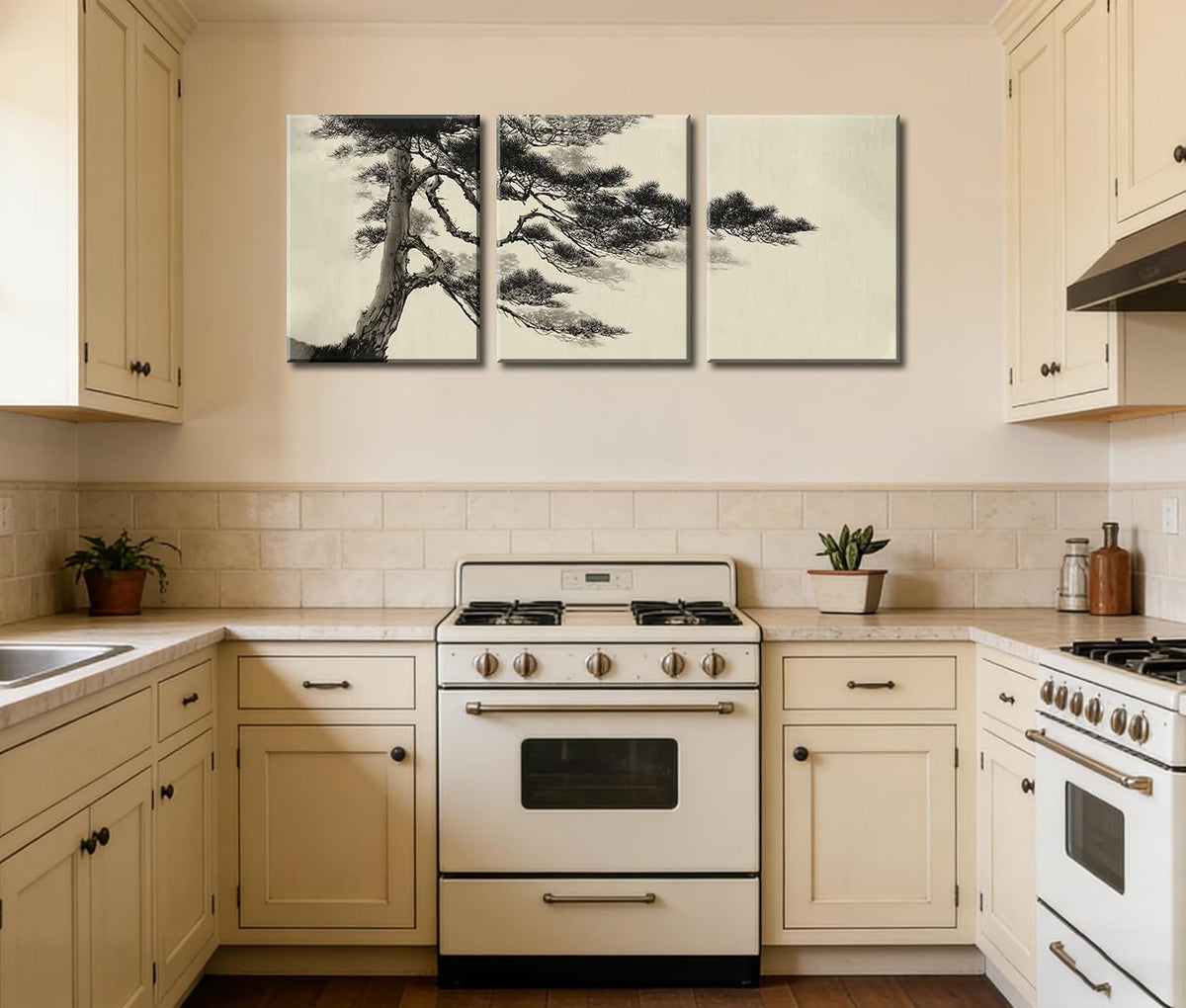 frimeeme vintage sketch pine tree framed canvas wall, side view