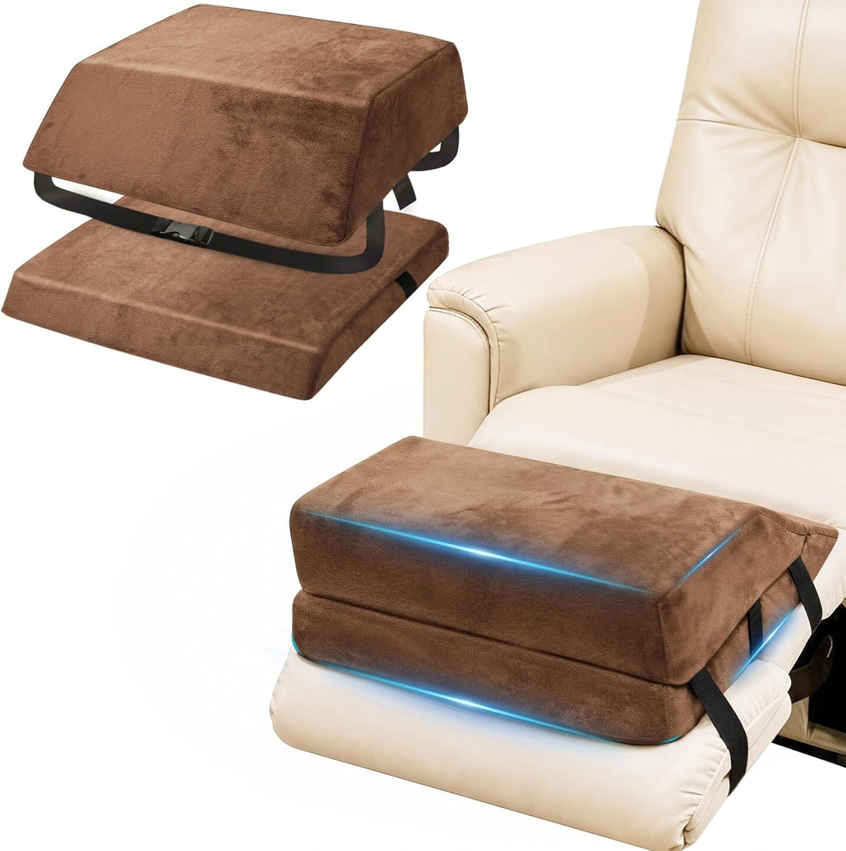 6-inch Thick Wedge Adjustable Recliner Leg Rest Cushion with Secure Straps