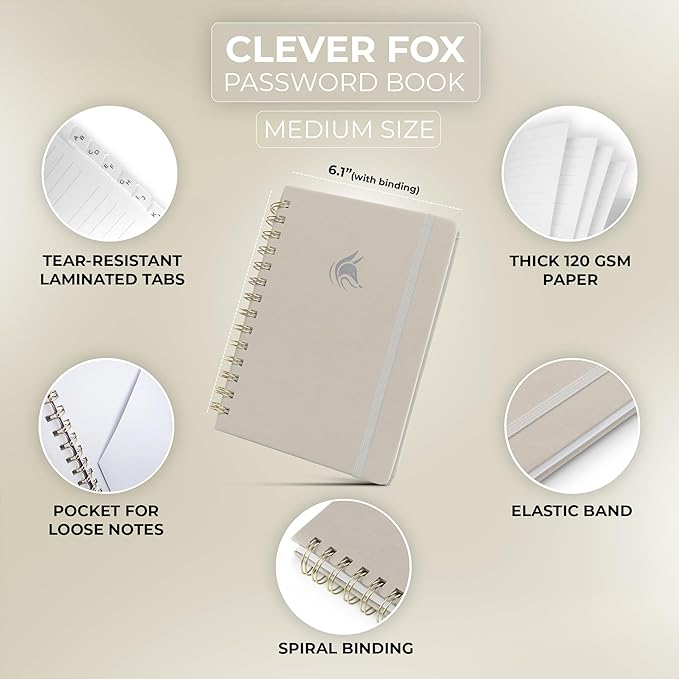 Clever Fox Password Book Spiral – Internet Address & Password Organizer - Image 2