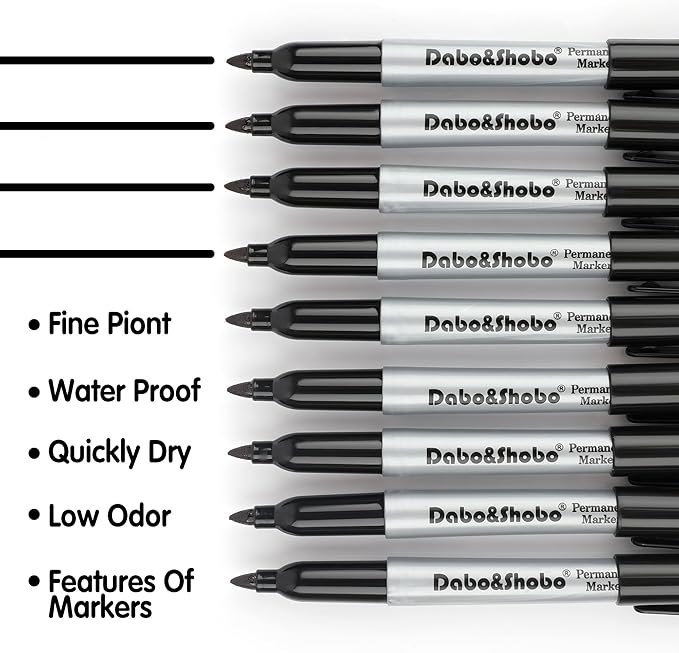 Dabo&Shobo Permanent Markers, 160 Pack Black Permanent Markers Bulk, Fine Tip - Image 3