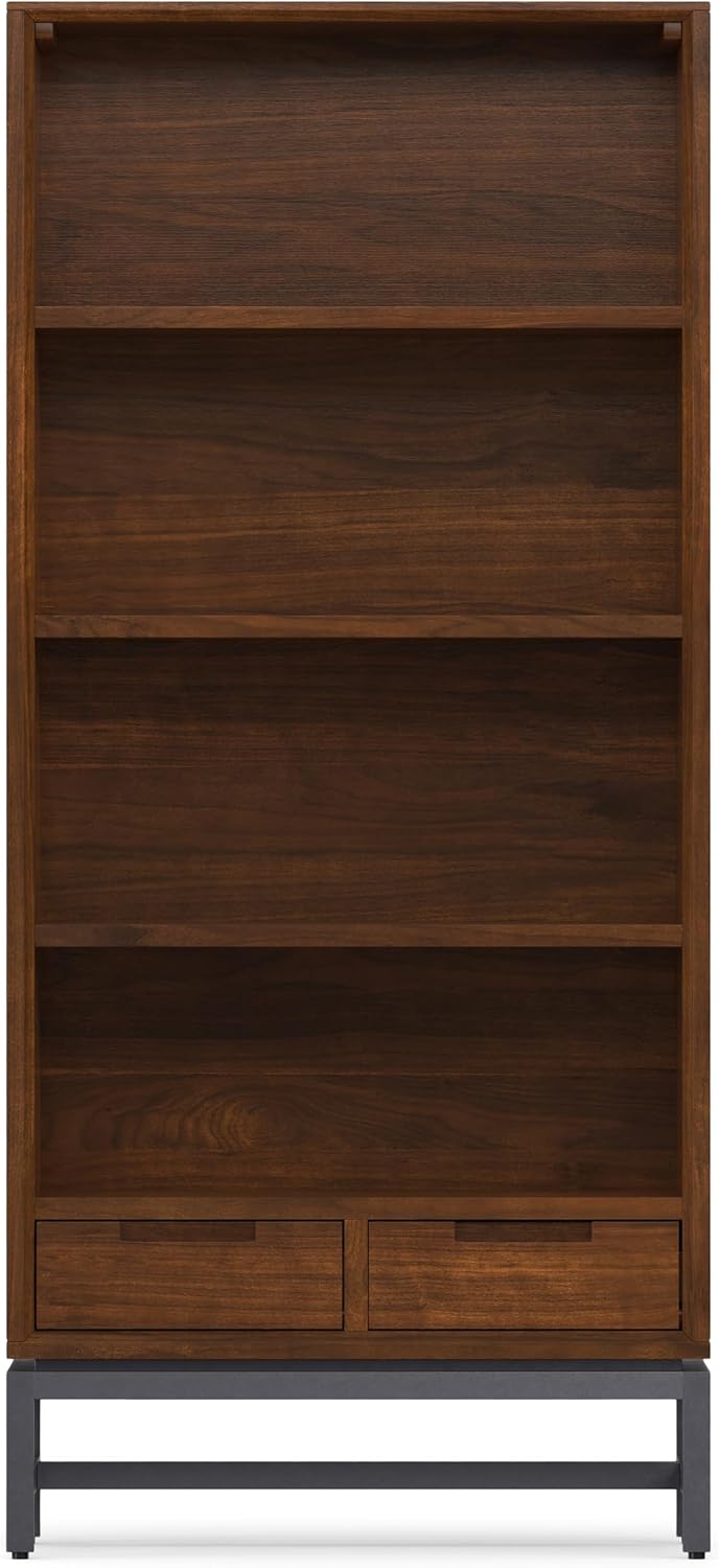 SIMPLIHOME Banting 66" Tall Walnut Veneer 4-Shelf Bookcase