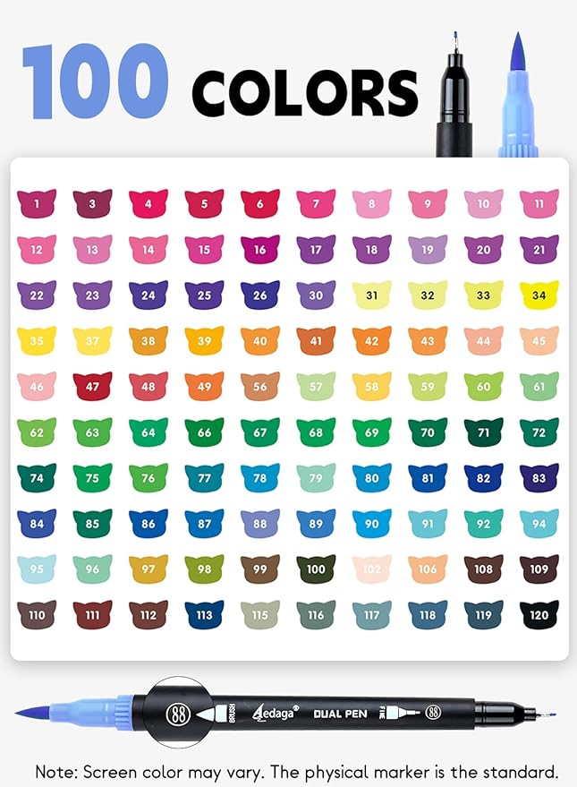 AEDAGA 100 Colors Numbered Dual Tip Brush Pens - Image 4