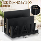 Vercraft 2 Slot Mail Organizer Holder Countertop Wooden Mail Black Letter Holder - Image 2