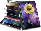 BWEGRHE Slim Credit Card Holder, Sunflower Yellow Purple Galaxy RFID Blocking by BWEGRHE