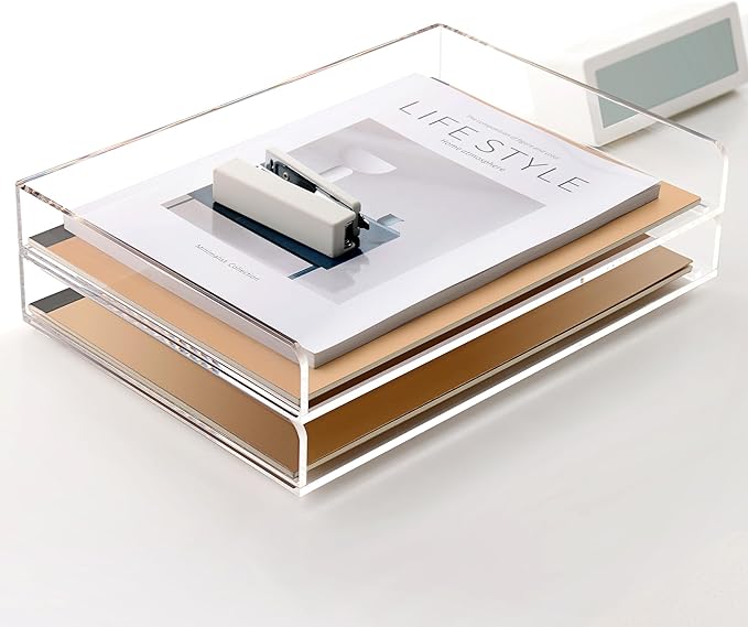 2 Pack- Stackable Paper Letter Tray, A4 File Tray Desk Organizer, Acrylic Desk - Image 9