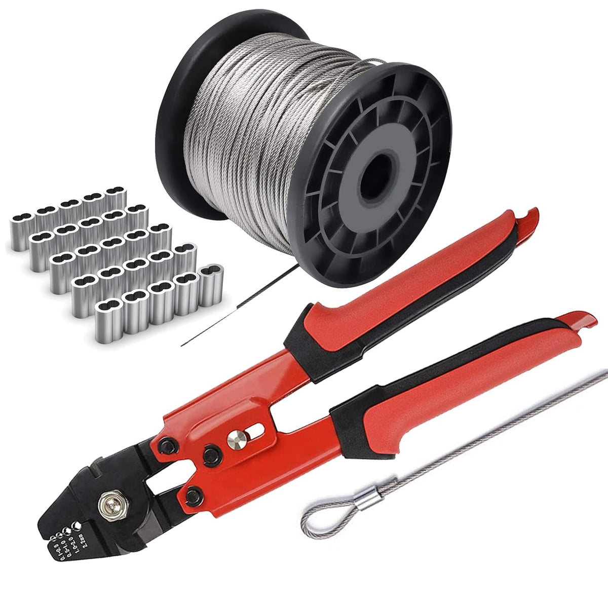 Wire Rope Crimping Tool Kit, with 1/16-304 Stainless Steel Cable 165 ft (7x7 ...