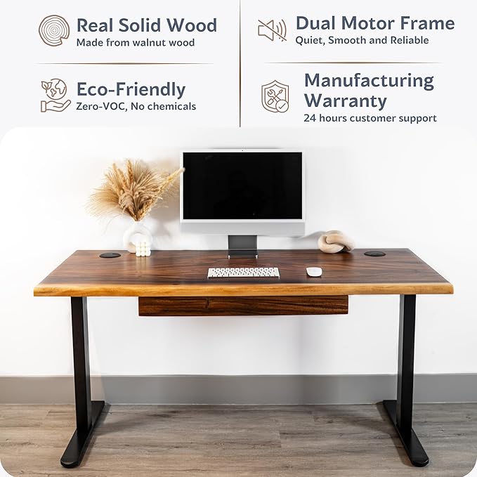 Standing Desk with Drawer – Walnut Solid Wood Desk, Natural Live Edge, - Image 3