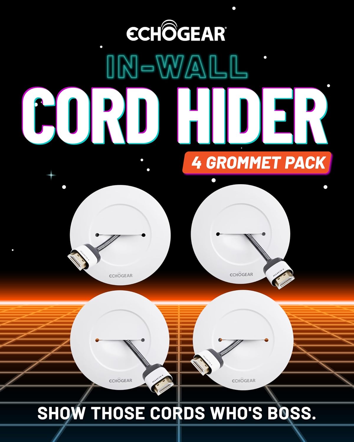 ECHOGEAR TV Cord Hider for Wall Mounted TV 4 Pack - Cable Management Kit Hide...