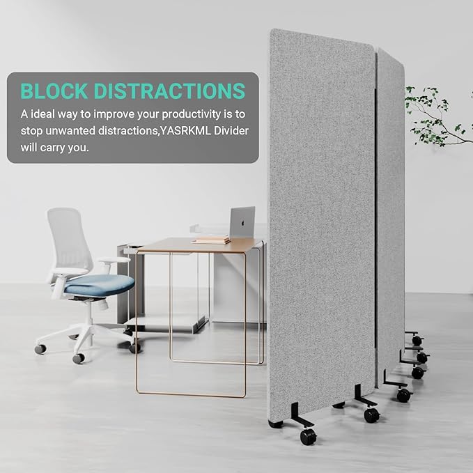 Soundproof Room Divider with Wheels, 66in Office Dividers - Image 2