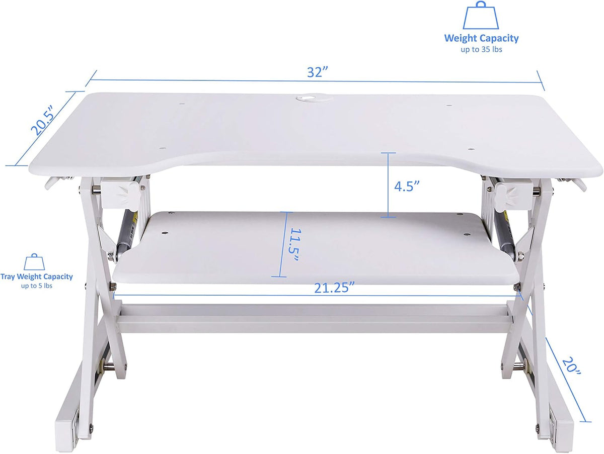 Rocelco 32" Height Adjustable Standing Desk Converter - Sit Stand Comput...