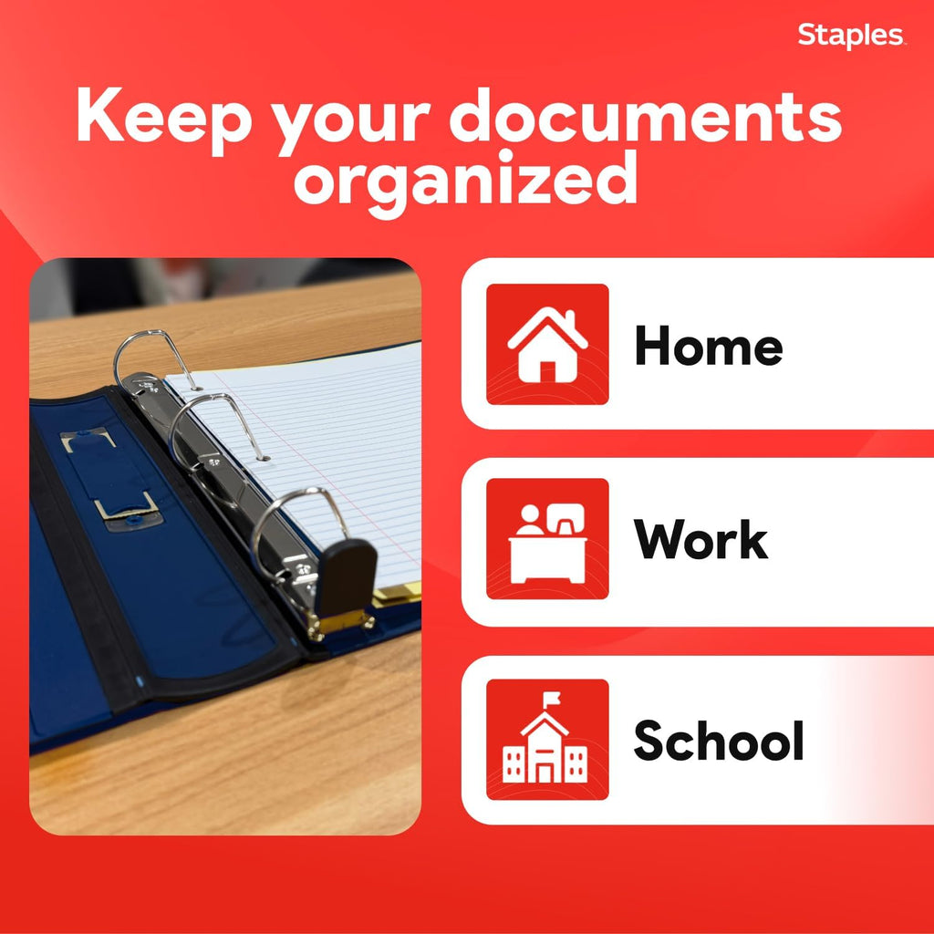Staples Better View 1.5-Inch D-Ring Binder, Blue, Clear Overlay | Durable 3-ring binder for school and office document organization.