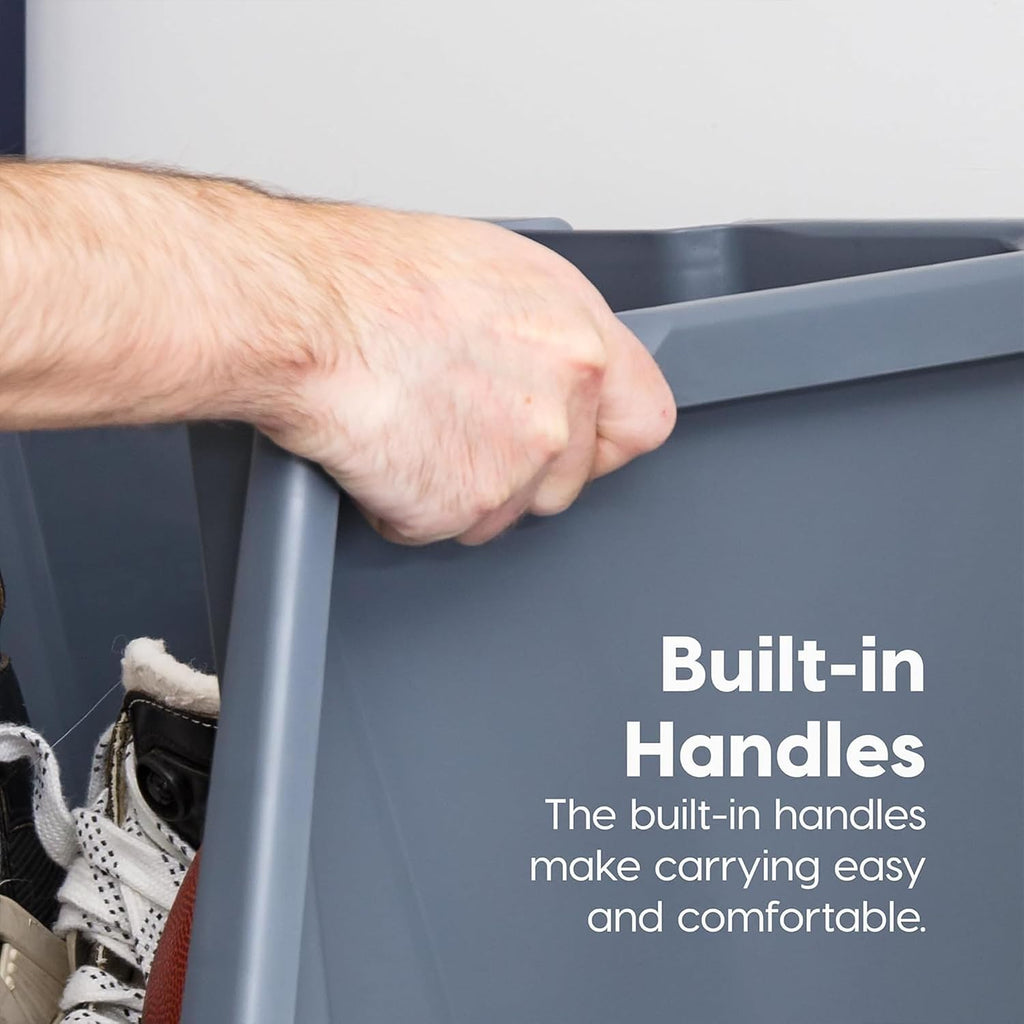 iris usa open front storage bins, heavy duty showing dimensions