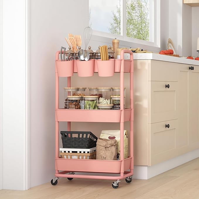 JIUYOTREE 3-Tier Plastic Rolling Storage Cart Utility Cart - Image 6