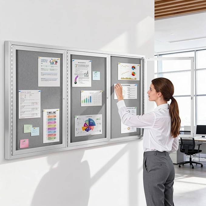 SWANCROWN Weather Resistant Enclosed Bulletin Board Gray Fabric Displays Boards - Image 7
